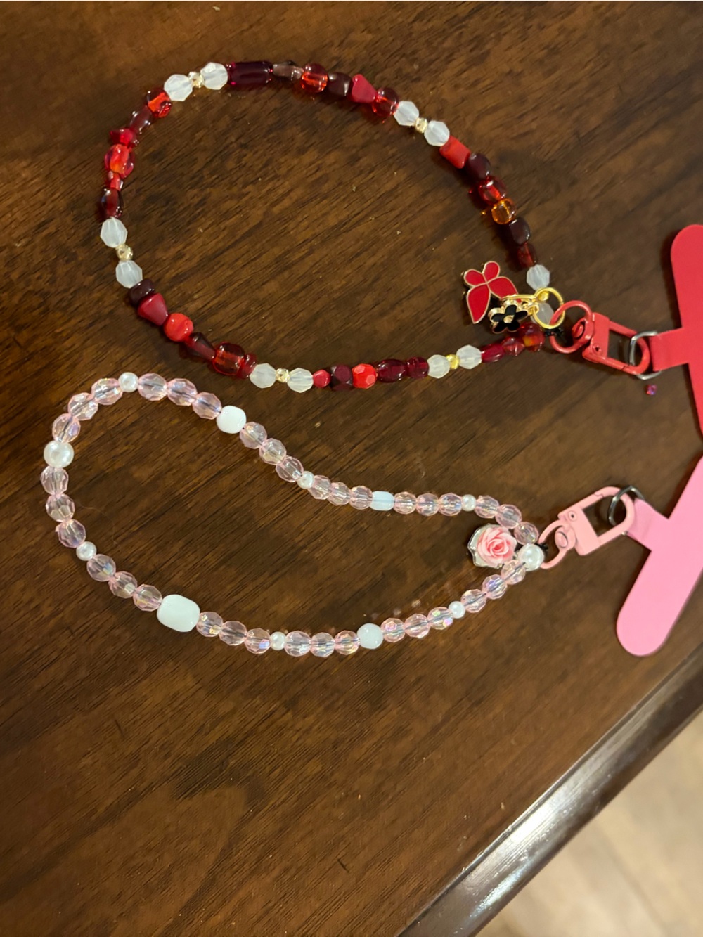 Beaded Pink and Red Charm phone straps